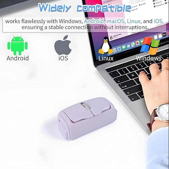 Mini Bluetooth Wireless Mouse Dual-Mode Lazy Finger Ring Mouse - Rotatable Horizontal &amp Vertical Use Multi-System Compatible Ultra Long Battery Life for Laptops PCs and Tablets (Purple)
