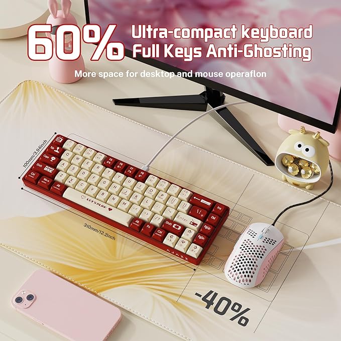 AJAZZ AK680 Mechanical Gaming Keyboard and mouse Combo Hot-Swappable PBT Keycaps RGB Backlit Full Keys Programmable Anti-Ghosting USB-C Wired 60% Ultra-Compact Mini Wired Keyboard for Windows PC Mac R