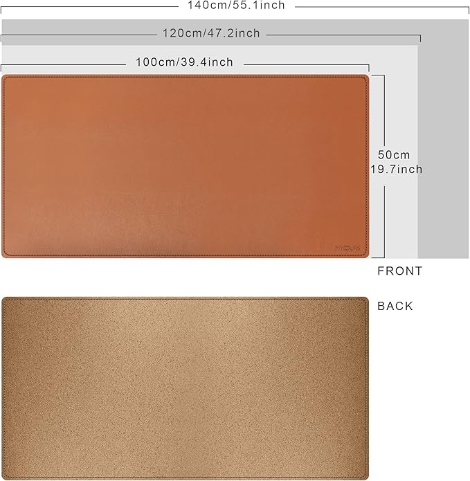 Mydours Cork &amp PU Leather Desk Mat 48 x 20 Large Gaming Mouse Pad XXXL Dual-Sided Portable Desk Pad Blotter Keyboard Computer Desktop Protector for Office Home (Brown)