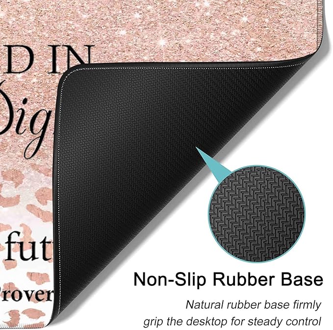 Desk Pad Extended Large Mouse Pad with Stitched Edges (31.5X11.8In) Ergonomic Mouse Wrist Rest Support Waterproof Computer Keyboard Mouse Mat Proverbs 31:25 Verse Pink Gilt XXL Gaming Mouse Pad