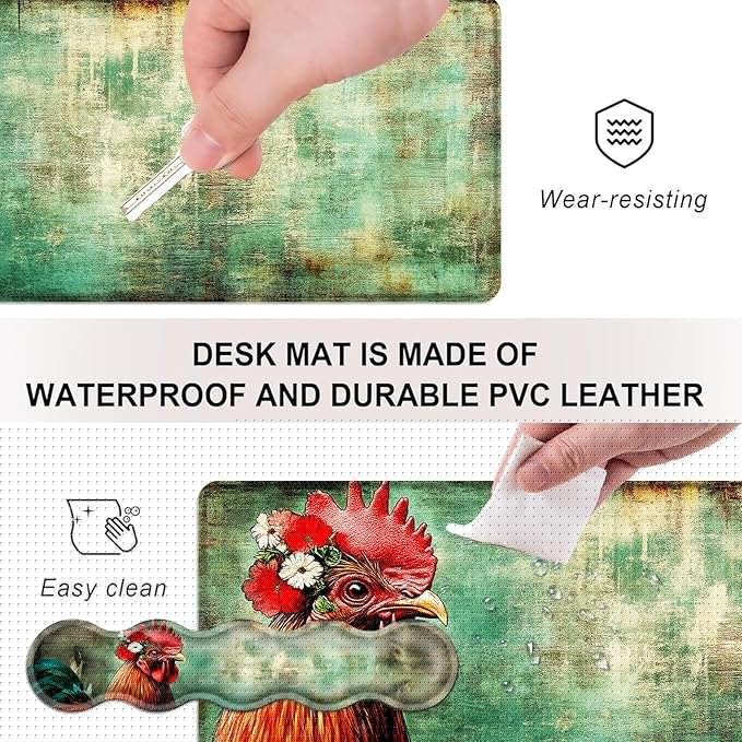 Mouse PadLarge Desk Mat Set 4in1 XL Mousepad + Keyboard Wrist Rest+Mouse Wrist Rest+Coaster with Ergonomic Desk Pad for Home Office Table Computer Cover -Flower Crown Rooster