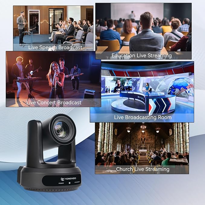 TONGVEO AI Auto-Tracking PTZ Camera: 20X Optical Zoom 1080P 60fps HDMI SDI USB PoE Video Camera for Church Worship Live Streaming Conference Room Webcam for OBS