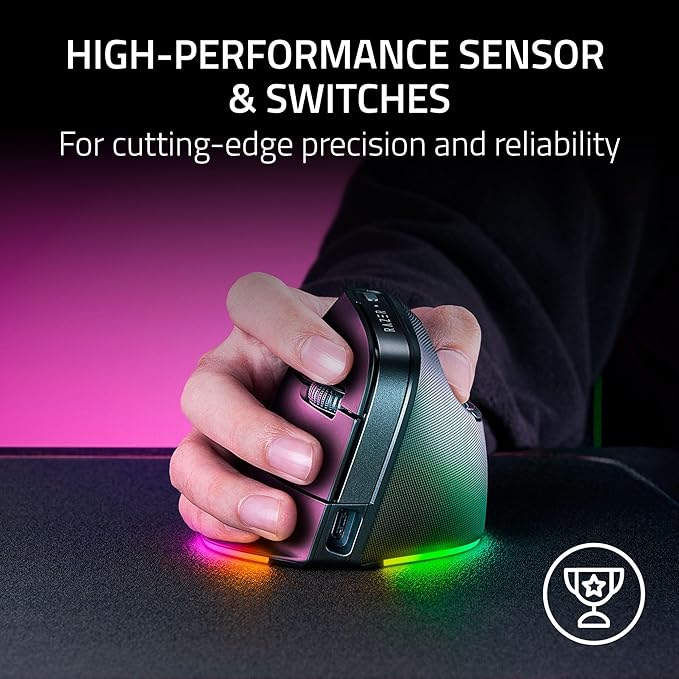 Razer Pro Click V2 Vertical Wireless Mouse: 6 Button Ergonomic Design - One Click AI Prompt - Supports Windows &amp Mac - Multi Device Connectivity via 2.4GHz Bluetooth or USB C Wired Mode - Chroma