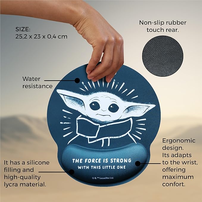 Disney Mandalorian Baby Yoda Ergonomic Grogu Mouse Pad Gel Mouse Pad with Non-Slip Wrist Rest Star Wars Mouse Pad (Official Seal)