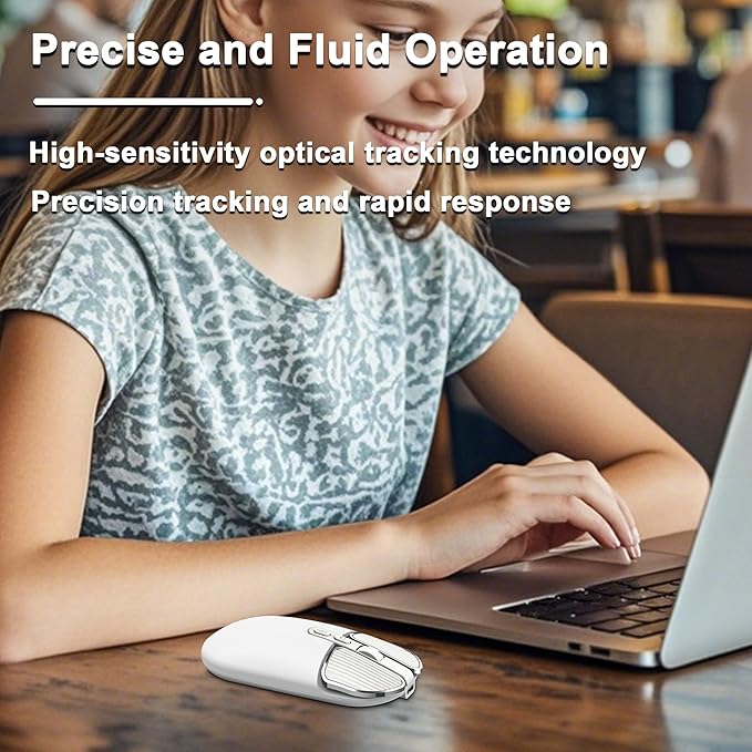 Wireless Mouse Bluetooth Cute Ultra Slim Silent Computer Mice with USB Receiver Dual-Mode 2.4G &amp Bluetooth Rechargeable Portable USB Cordless Mouse for Laptop PC Desktop Tablet Kids Adults GiftWh