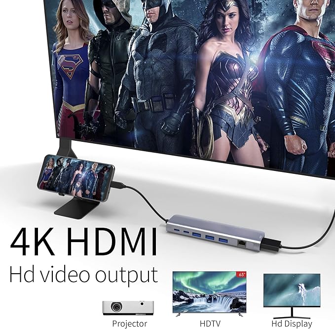 USB C Hub Multiport Adapter 9 in 1 Docking Station Laptop with HDMI Ethernet 100W PD 3 USB 3.0 Ports USB-C Data Port SD/TF Card Reader Compatible with MacBook Pro/Air/Dell XPS/Lenovo