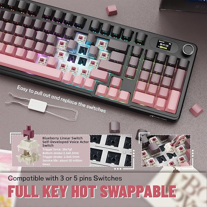 MAMBASNAKE Attack Shark X98 Pro Wireless Mechanical Keyboard with Screen &amp Knob 2.4G/USB-C/BT5.0 Gasket Hot Swappable Creamy Keyboard102 Keys Web Driver RGB Gaming Keyboard for PC/Mac/PS4/Xbox