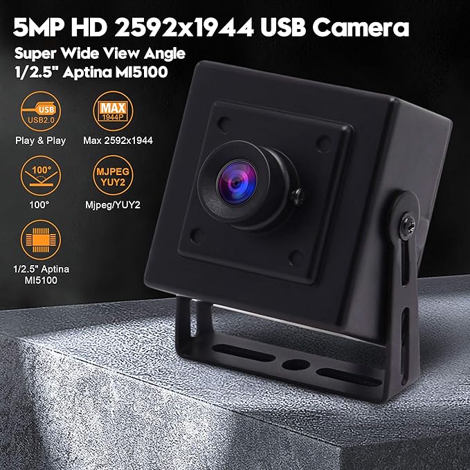 SVPRO 5MP USB Camera Distortion-Free HD Computer Webcam with Metal Case Aptina MI5100 CMOS Portable UVC Lightburn Camera for ComputerRaspberry Pi