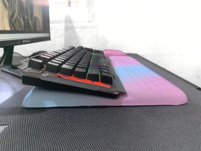 Keyboard Wrist Rest -Ergonomic Keyboard Stand with Wrist Rest- with Carpal Tunnel Pain Relief Massage Bumps and Full Memory Gel Design - Ideal Frequent Computer (Rainbow Color)
