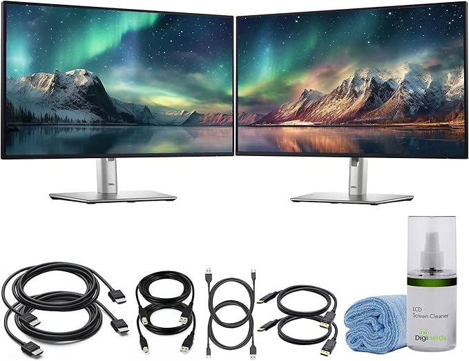 Dell P2425H 24″ Full HD (1920×1080) IPS LED 100Hz Monitors (x2) Dual Display Productivity Setup Comfortview Plus Anti-Glare Panel + 2 × USB-C Cables + Cleaning Kit