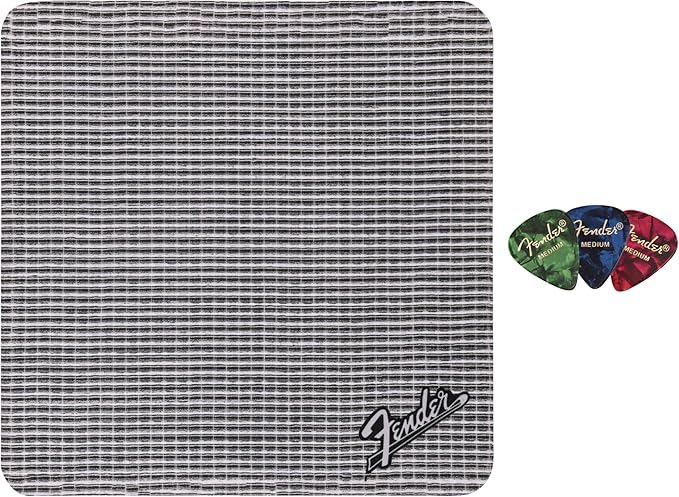 Fender Square Mousepad - Grill Cloth Bundle with Picks