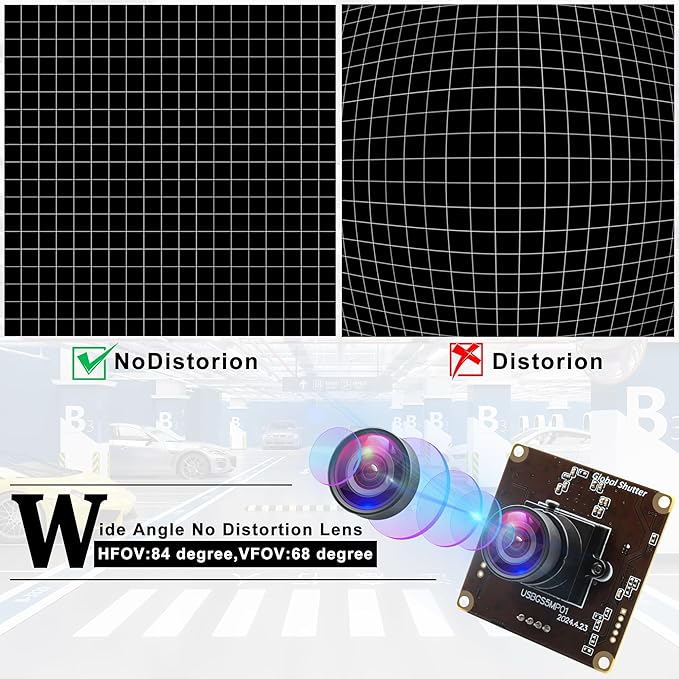 5MP Global Shutter USB Camera Module High Speed 60fps 1080P PC Webcam with No Distortion Lens Lightburn Camera UVC for Computer Laptop Android and Raspberry Pi