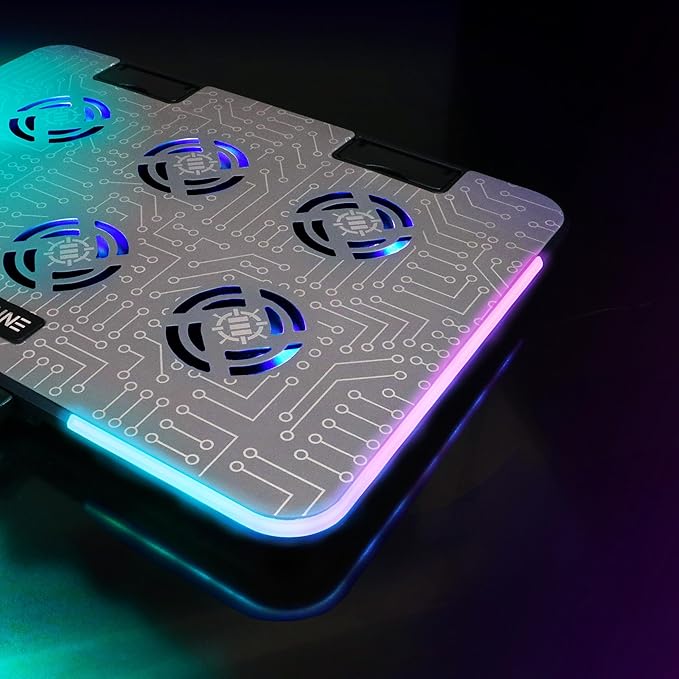 ENHANCE Gaming Voltaic 2 Laptop Cooling Stand - Laptop Cooling Pad with 6 Blue LED Fans 7 Height Settings RGB Lighting - Metal Top Cooler Pad with Phone Stand 2 USB Ports for up to 17 inches