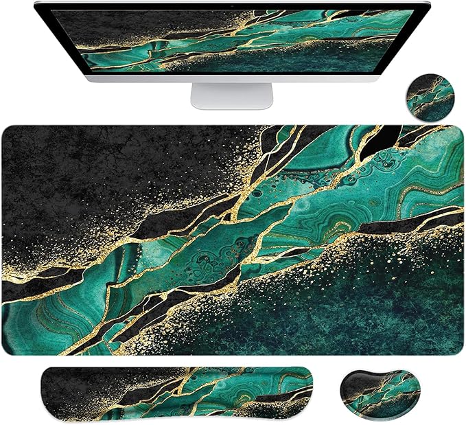 LATEEFAH Desk Mat Mouse Pad with Wrist Rest 4-in-1 Large Mouse Pads for Desk Ergonomic Mouse Pad and Keyboard Wrist Rest Gaming Keyboard Mat for Office Home