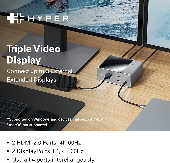 HyperDrive USB-C &amp Thunderbolt 4 GEN2 12-in-1 Docking Station 100W PD for MacBook Pro/Air iPad PC 4K USB C Triple Display 10Gbps Gigabit Ethernet