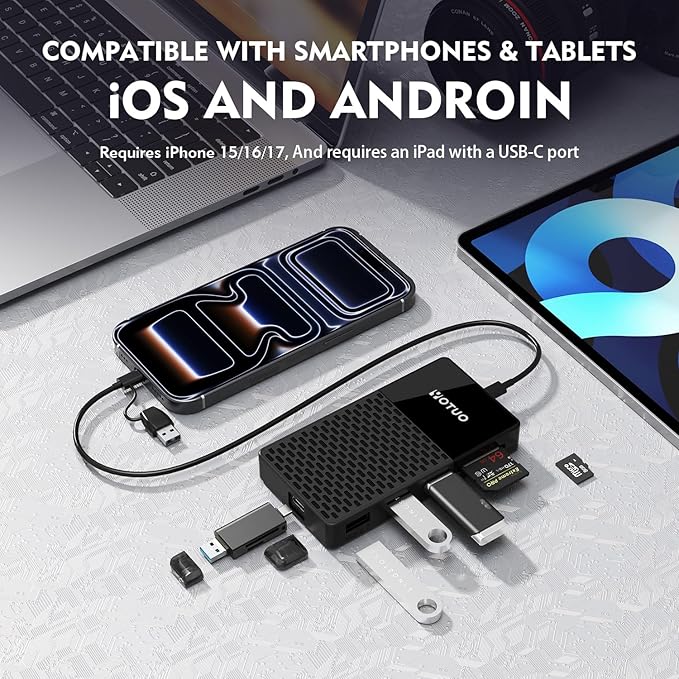 3 in 1 Portable SSD 500GB Up to 1050MB/s USB-C External Solid-State Drive with Multi-Port USB 3.2 Hub SD/TF Card Reader. Docking Station with PC/Mac/laptop/iPhone 17/Windows/Android/Linux/iOS