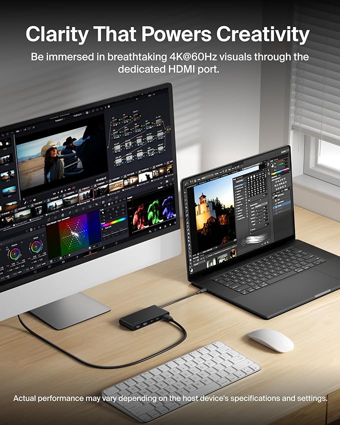 Belkin USB C Hub 7-Port Hub w/ 4K HDMI Display @ 60Hz SD &amp MicroSD 100W Power Delivery Fast Data Transfer 5Gbps USB C Multiport Adapter for MacBook iPad Pro Chromebook etc. - Upgraded HDMI