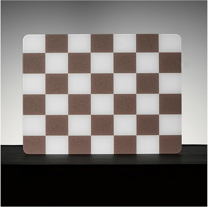 Khaki Checkerboard Tempered Glass Gaming Mouse Pad Large Hard Mouse Mat 410mm×310mm Ultra-Smooth Glass Surface for Speed &amp Precision Control