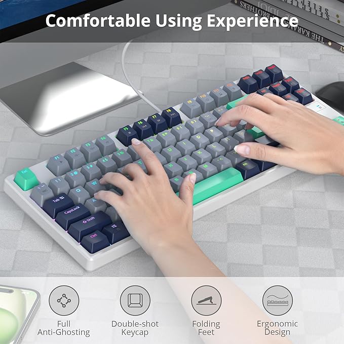 75% Mechanical Gaming Keyboard with Red Switch RGB LED Backlit 87 Keys TKL Wired Computer Keyboard for Windows Laptop PC Gamer