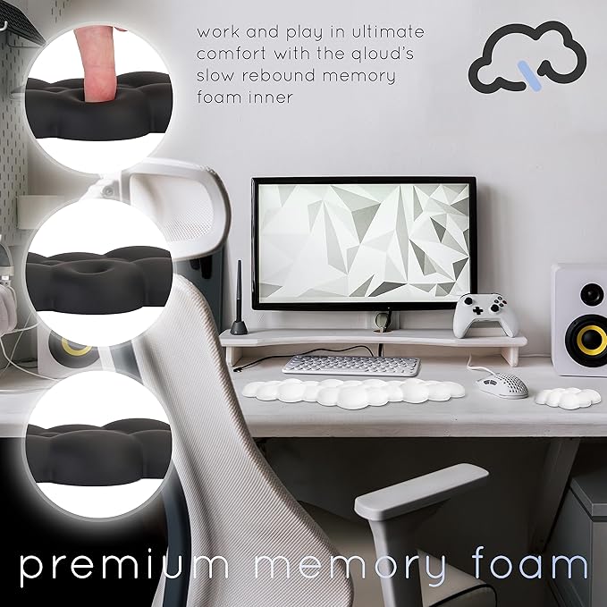 Qloud Cloud Wrist Rest Keyboard Wrist Rest for Computer Keyboard Pad Cloud Keyboard Wrist Rest Wrist Pad for Keyboard Memory Foam Non Slip Base Comes with Mouse Pad - White