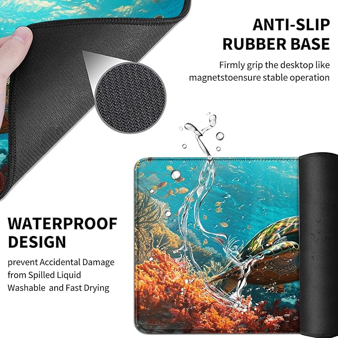 Mouse Pad Desk Mat Ergonomic Wrist Support Pad SetMouse Wrist Rest Keyboard Pad with Stitched Edges and Non Slip Base-Sea Turtle