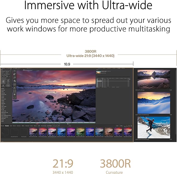 ASUS ProArt Display 34” Ultrawide Curved Professional HDR Monitor (PA34VCNV) - IPS 21:9 3440 x 1440 3800R Curve 100% sRGB/Rec709 ΔE&lt2 Calman Verified USB-C Docking PD 96W RJ45 3 Year Warran