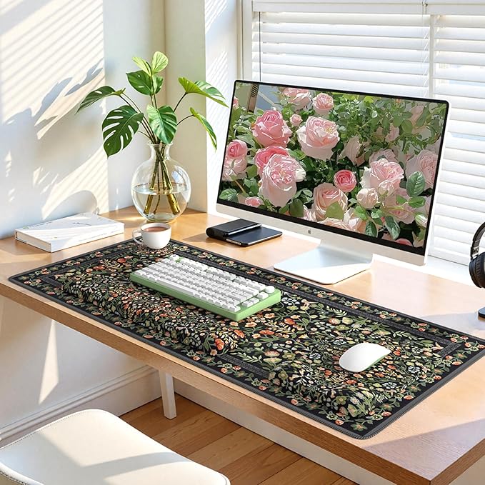 iLeadon Mouse Pad Set Non Slip Office Desk Mat Soft Keyboard Wrist Rest and Mouse Pad Set Non Slip Gaming Desk Mat and Wrist Pad for Keyboard with Coaster for Women Home (Black)