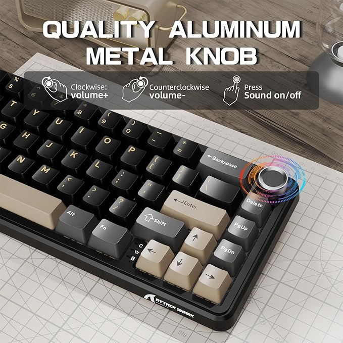 ATTACK SHARK X66 60% Wireless Mechanical Gaming Keyboard with Volume Knob Gasket Hot Swappable Custom Keyboard PBT Keycaps Tri-Mode USB-C/BT5.0/2.4G RGB with Coiled Cable - Star Black