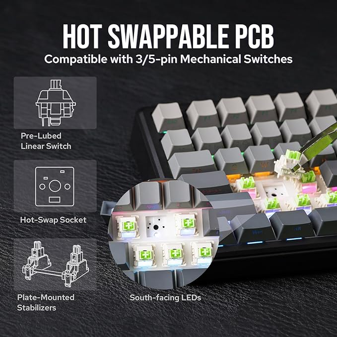 EPOMAKER X Aula F75 MAX Wireless Mechanical Keyboard with TFT Screen and Knob Gasket Gaming Keyboard in 75% Layout Hot Swappable RGB Backlight for PC/Mac/Linux (Black Gradient)