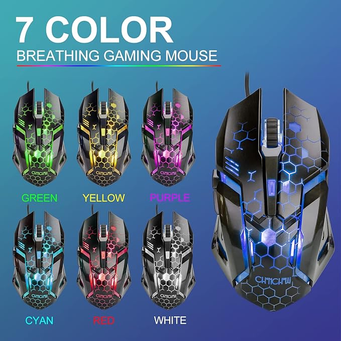 CHONCHOW Light Up Keyboard and Mouse Combo Full Size RGB Gaming LED Keyboard and Rainbow Wired Gaming Mouse for PS4 PS5 Xbox One Computer Desktop PC Gamer Office