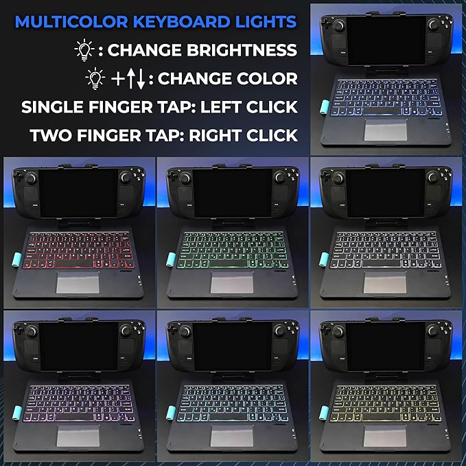 DeckTop with Splitter - Steam Deck Keyboard and Bluetooth Trackpad Mouse with Multicolor LED Laptop Accessory for Valve Linux PC Gaming Accessories (Steam Deck/ROG Ally)