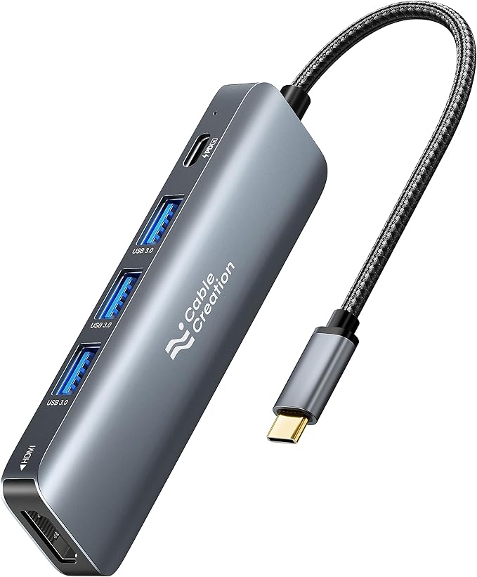 USB C Hub CableCreation 5-in-1 USB C to HDMI Multiport Adapter 100W PD 3 USB 3.0 Ports for MacBook Pro MacBook Air M1/M2 iPad Pro Surface Pro XPS