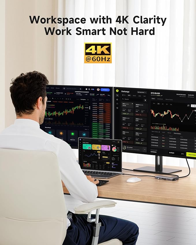 Triple Monitor Docking Station 14-in-1 USB C Hub with DP 8K@30Hz/4K@144Hz Dual HDMI 4K@60Hz 100W PD 7 USB Ports SD/TF Card Reader Gigabit Ethernet for MacBook &amp Windows Laptop