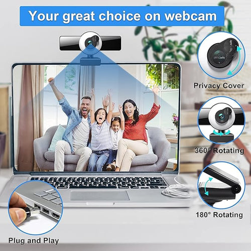 1080P Webcam with Microphone Web Camera with Fill Light Privacy Cover and Tripod Computer Camera for Zoom Meeting Streaming Video Call