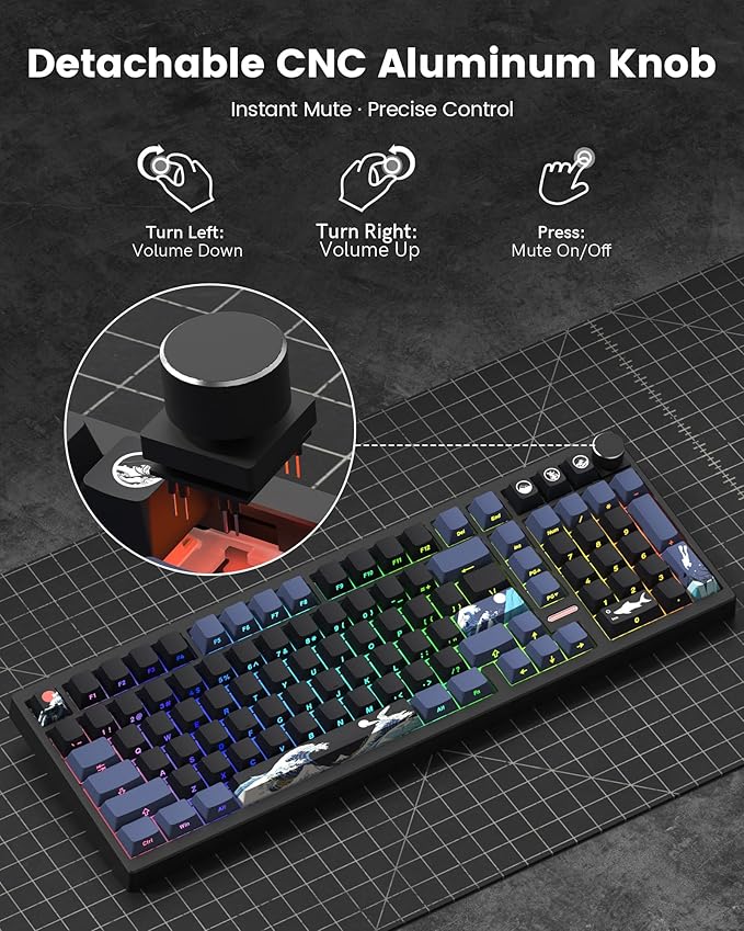Womier Wireless Gaming Keyboard Mechanical Keyboard 98% Creamy Keyboard RGB Backlit with Number Pad and Volume Knob BT5.0/2.4GHz/USB-C Mode Hot Swappable Custom Keyboard with Linear Switches