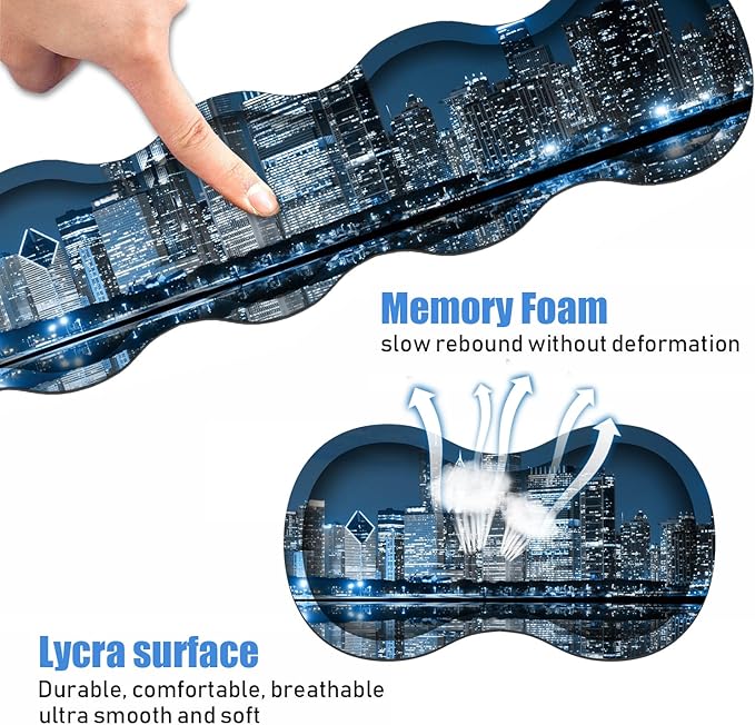 Ergonomic Keyboard Wrist Rest &amp Mouse Pad Wrist Rest Set Large XXL Gaming Desk Mat 31.5x 11.8 Non-Slip Base Memory Foam Easy Typing Pain Relief for Office &amp Home Chicago Skyline Night V