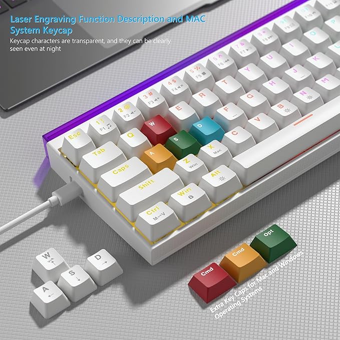 Womier 60% Percent Keyboard with Light Box Wired Keyboard Gaming Mechanical with MCA Keycaps OEM Profile Programable 64 Keys Hot Swap RGB Cream Key Board for PC Computer Win/MAC (WK68 PRO-White)