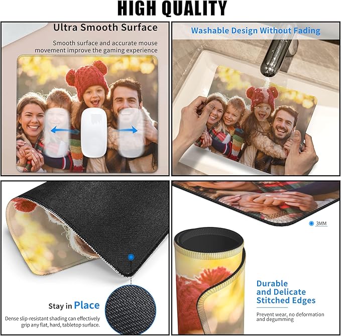 Custom Mouse Pad Personalized Mouse Pad with Your Photo Text Logo Customized Non-Slip Mousepad for Home Office and Computer Gaming Desk