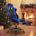 BLKMTY Gaming Chair with Footrest Ergonomic Office Racing Computer Chair with PU Leather High Back Lumbar Support Headrest Adjustable Height Reclining Chairs Blue