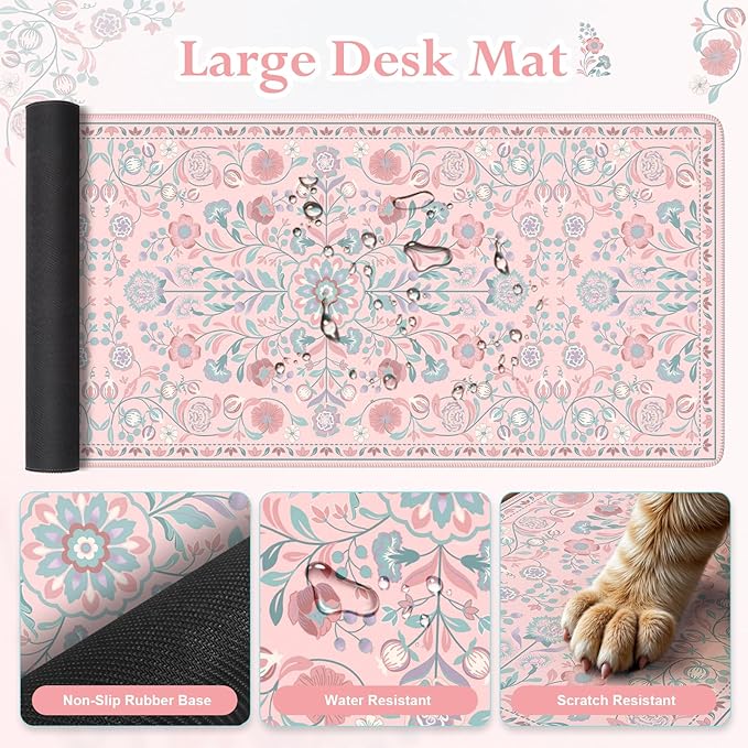 iLeadon Desk Matt for Desktop Non Slip Base Ergonomic Mouse Pad with Wrist Rest Wrist Pad for Keyboard Gaming Mouse Pad Large Anti-Fatigue Desk Mat with Wrist Support (Pink)