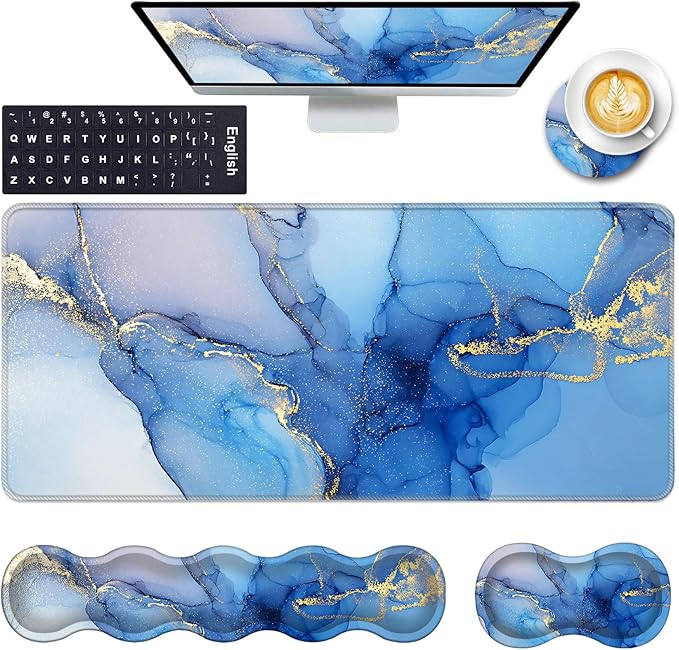 Keyboard Wrist Rest and Mouse Pad with Wrist Support Set Ergonomic CoasterMemory FoamEasy Typing Pain ReliefLarge XL Desk Mat 31.5x 11.8Marble Texture