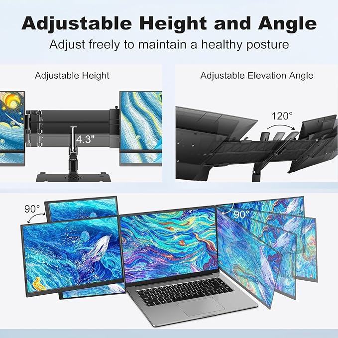 DEPGI 14 Laptop Screen Extender 1200P FHD One Cable Connect Portable Triple Monitor Dual Screen Monitor Fits 13-17.3 Laptop with Stand for MacOS/Windows
