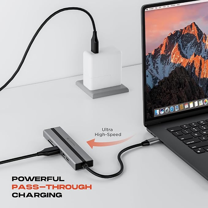Griffin 6-in-1 USB C Hub Multiport Adapter 100W USB C Charging Hub with 4K HDMI SD/TF Card Reader 2 USB-A Ports for Laptop and PC