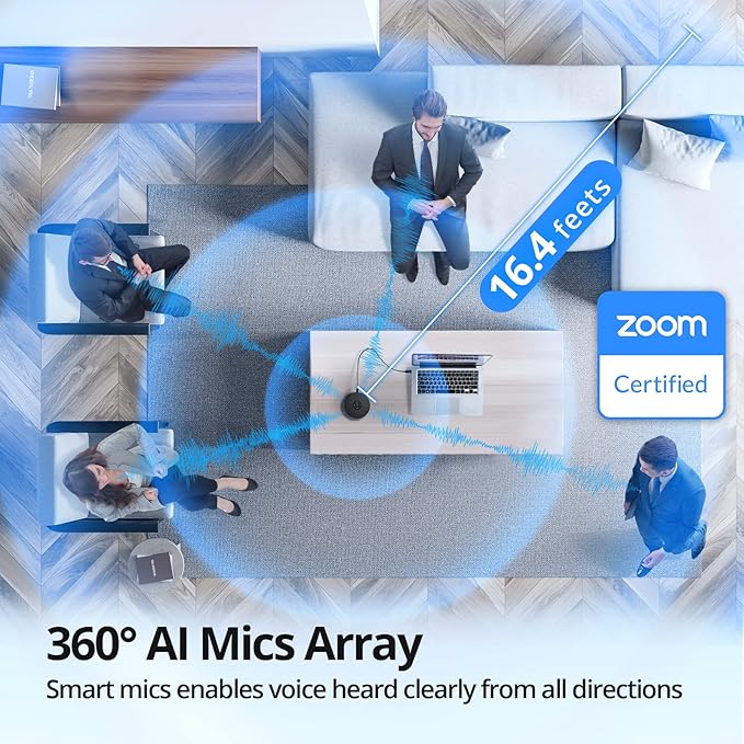 EMEET USB Speakerphone M1A Zoom Certified AI Mics 360°Voice Pickup USB Type C-A Plug&ampPlay Computer Speakers with Microphone Fast Mute Noise Reduction Echo Cancellation for 5-8 People for Zoom Te