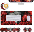 Mouse PadLarge Desk Mat Set 4in1 XL Mousepad + Keyboard Wrist Rest+Mouse Wrist Rest+Coaster with Ergonomic Desk Pad for Home Office Table Computer Cover -Wolf Among Red Roses