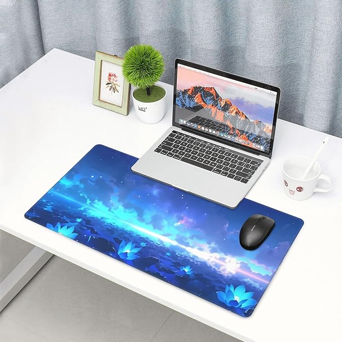 Blue Glowing Night Sky Desk Cover MatExtended Large Mouse PadComputer Laptop Mat Desk Decor for Office Game Home 30x16 Inch