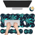 4 in 1 Desk Mat SetMouse Pad with Keyboard Wrist RestWave-Shaped DesignNon-Slip Rubber BaseWaterprooffor HomeOfficeGamingGreen Plant Leaf