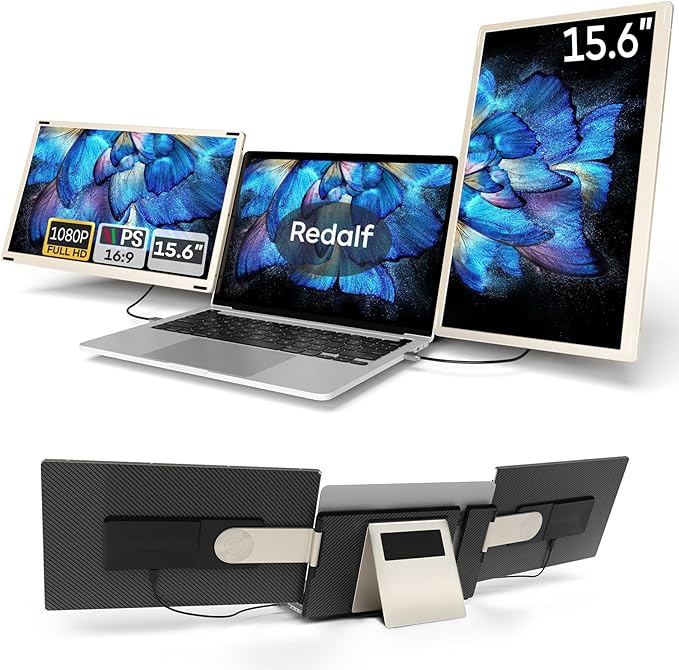 Laptop Screen Extender 15.6'' 1080P FHD Laptop Monitor Extender with 235°Rotation Detachable Dual Monitor Plug &amp Play Triple Screen for 13-17.3 Laptops Compatible with Mac/Wins/Android/Dex