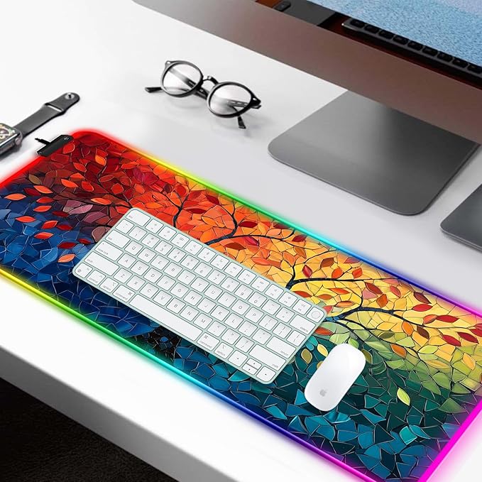 RGB Fantasy Tree of Life Gaming Desk Mat Computer Keyboard Large Extended Long Abstract LED Mouse Pad for Office and Home XL (W04)