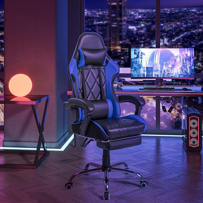 Homall Gaming Chair Computer Chair with Footrest and Massage Lumbar Support Ergonomic High Back Video Game Chair with Swivel Seat and Headrest (Blue)